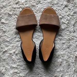 J. Crew Burnt Sienna & Black Half Peep Toe Flats